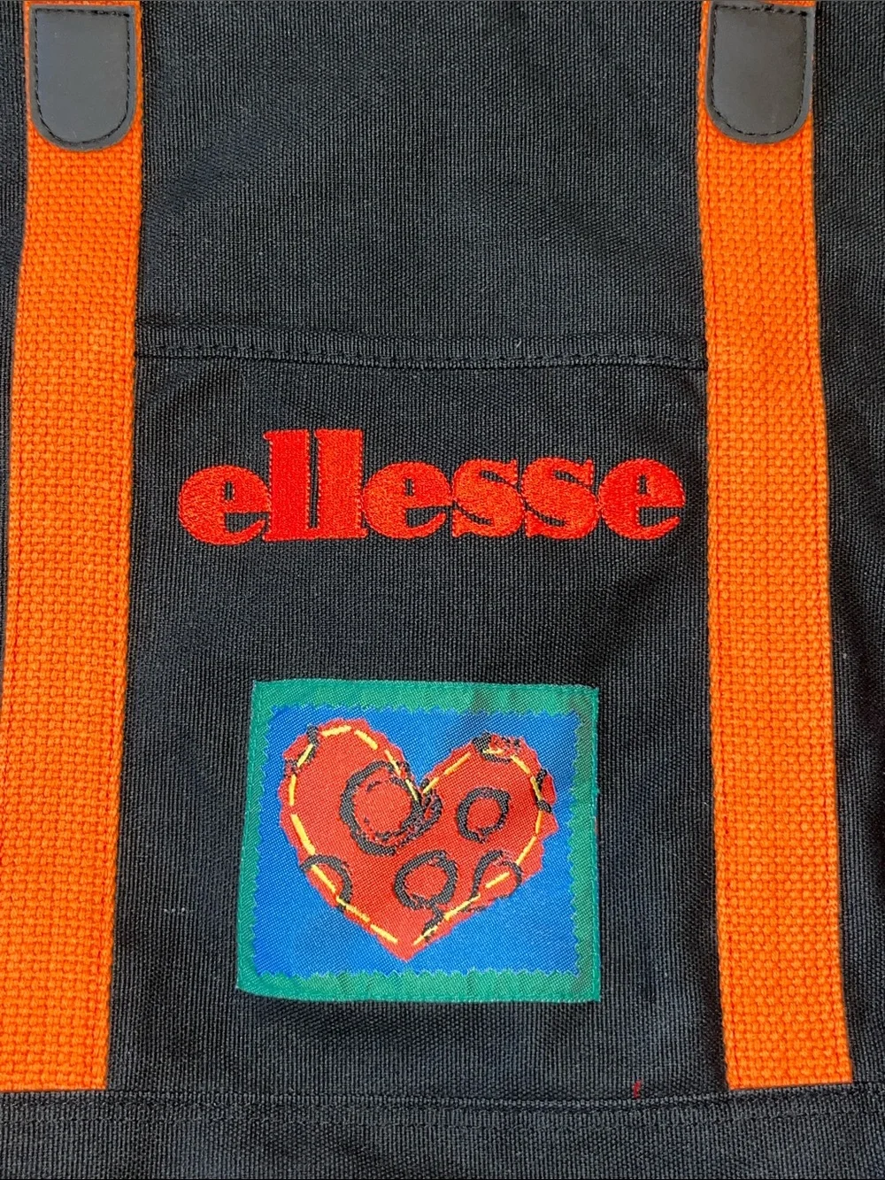 Large Vintage Ellesse 100% cotton zipper tote with tennis themed patches